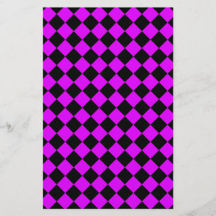 Lila Schwarz Schachbrett Diamantmuster Briefpapier