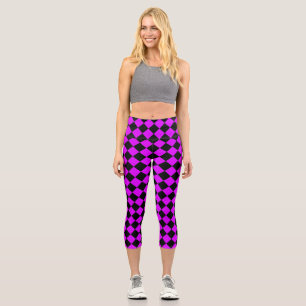 Lila Schwarz Schachbrett Diamantmuster Capri Leggings