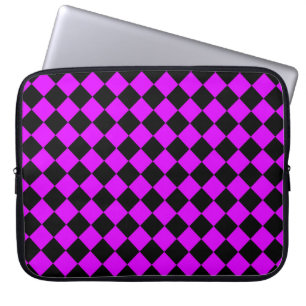 Lila Schwarz Schachbrett Diamantmuster Laptopschutzhülle