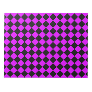 Lila Schwarz Schachbrett Diamantmuster Notizblock