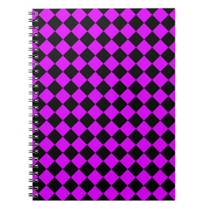 Lila Schwarz Schachbrett Diamantmuster Notizblock