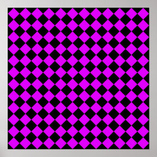 Lila Schwarz Schachbrett Diamantmuster Poster