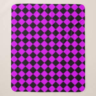 Lila Schwarz Schachbrett Diamantmuster Sherpadecke