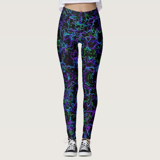Lila, schwarz und blau Abstrakt Leggings (Vorderseite)
