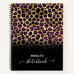 Lila Schwarz und Gold Glam Leopard Ombre Skizze Notizblock