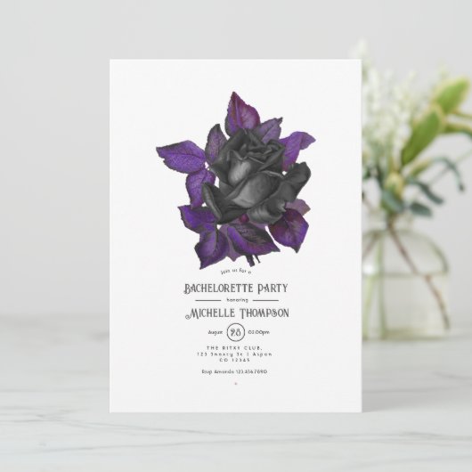Lila Schwarz und Gold Gothic Bachelorette Einladung (Stehend Vorderseite)
