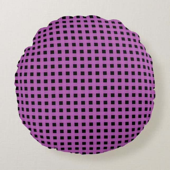 Lila Schwarz-Weave-Muster Rundes Kissen (Vorderseite)