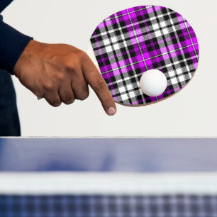 Lila Schwarz Weiß Kariert Tartan Muster Design  Tischtennis Schläger