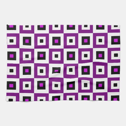 Lila-Schwarz-Weiß karierte Quadrate Muster Geschirrtuch (Horizontal)