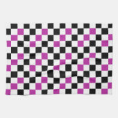 Lila Schwarz Weiß Kariertes Musterdesign  Geschirrtuch (Horizontal)