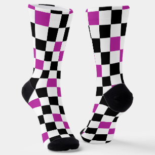 Lila Schwarz Weiß Karomuster Design Socken