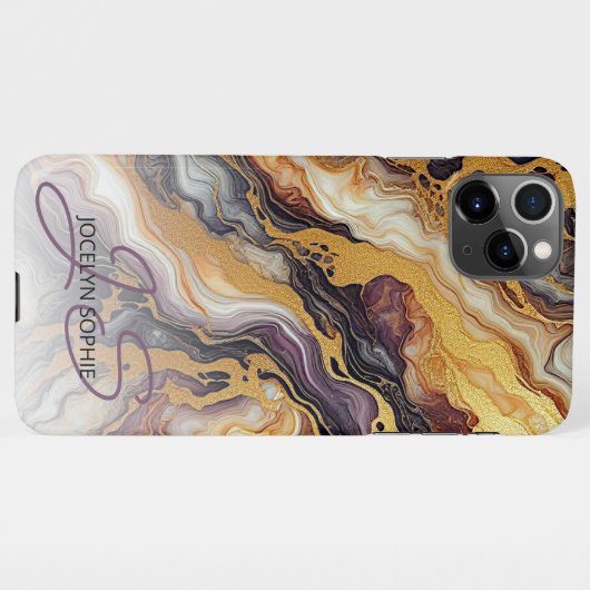 Lila Schwarz-Weiß-Marmormuster iPhone Hülle (Rückseite (Horizontal))