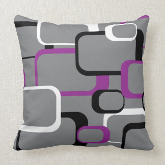 Lila Schwarz-Weiß-Retro-Quadrate grau Kissen