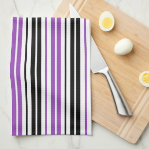 Lila Schwarz Weiß Streifen Muster Design  Geschirrtuch