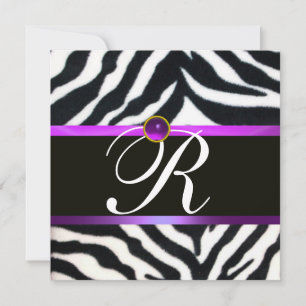 LILA SCHWARZ WEISS ZEBRA FELL MONOGRAMM, Amethyst Einladung