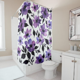 Lila Schwarz-weiße Blumenfarbe Duschvorhang