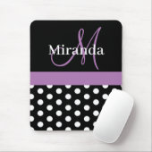 Lila Schwarz-weiße Polka Dot Monogram Maus Pad Mousepad (Mit Mouse)