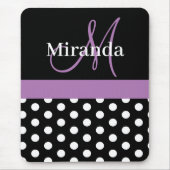 Lila Schwarz-weiße Polka Dot Monogram Maus Pad Mousepad (Vorne)
