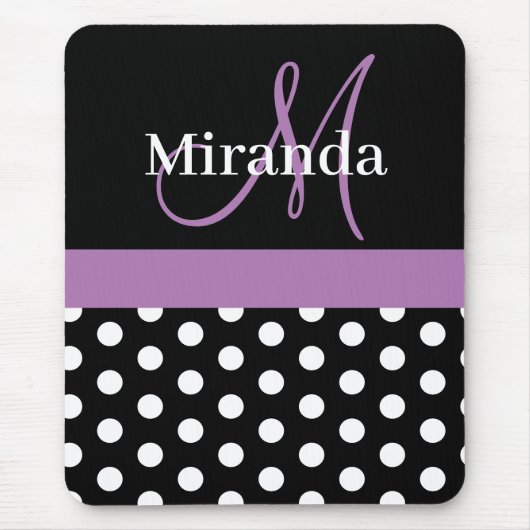 Lila Schwarz-weiße Polka Dot Monogram Maus Pad Mousepad (Vorne)