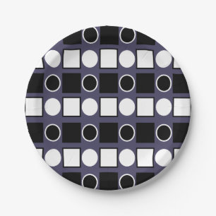 Lila Schwarz Weiße Quadrat Kreis Geometrisch  Pappteller