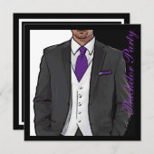 Lila Schwarz-weiße Smoking Bachelor Party lädt ein Einladung (Vorne/Hinten)