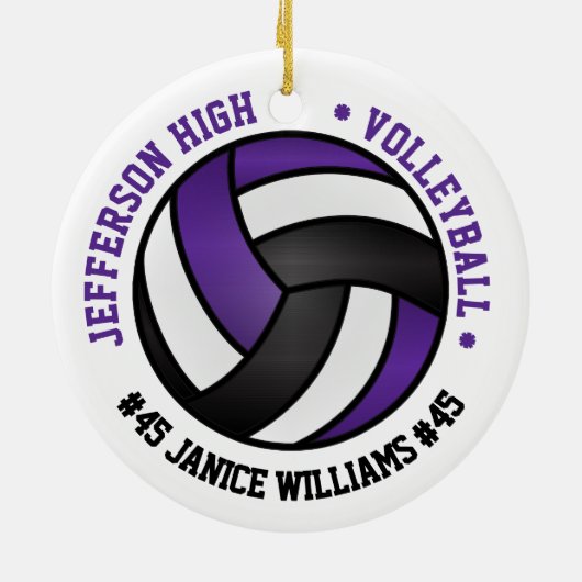 Lila, schwarz-weiße Volleyball-🏐 Keramik Ornament (Hinten)