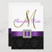 Lila Schwarz-weißer Damask Save the Date (Vorne/Hinten)