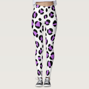 Lila Schwarz-weißer Leopardendruck Leggings