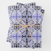 Lila Schwarz-weißes Curly Abstraktes Wiederholmust Geschenkpapier Set (Beispiel)