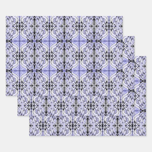 Lila Schwarz-weißes Curly Abstraktes Wiederholmust Geschenkpapier Set (Set)