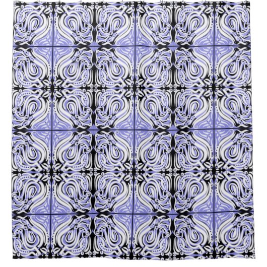 Lila Schwarz-weißes Curry-Abstraktes Muster Duschvorhang (Vorderseite)