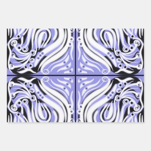 Lila Schwarz-weißes Curry-Abstraktes Muster Geschenkpapier Set (Vorderseite 2)