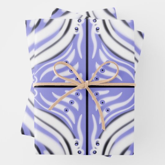 Lila Schwarz-weißes Curry-Abstraktes Muster Geschenkpapier Set (Beispiel)