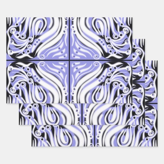 Lila Schwarz-weißes Curry-Abstraktes Muster Geschenkpapier Set (Set)