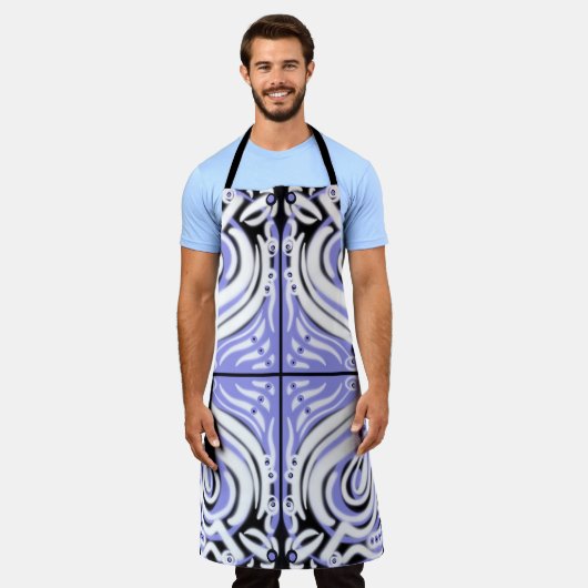 Lila Schwarz-weißes Curry-Abstraktes Muster Schürze (Getragen)