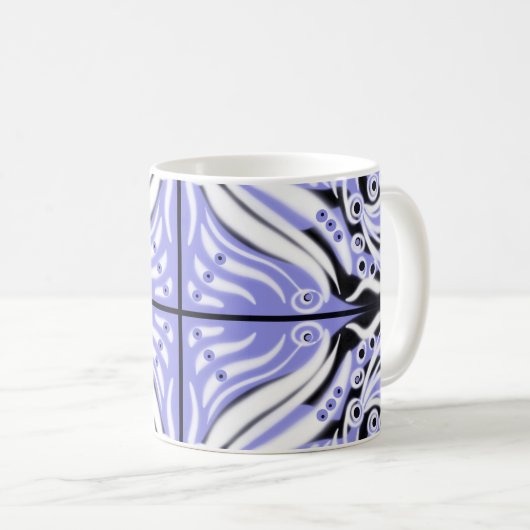 Lila Schwarz-weißes Curvy Abstraktes Muster Kaffeetasse (VorderseiteRechts)