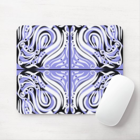 Lila Schwarz-weißes Curvy Abstraktes Muster Mousepad (Mit Mouse)