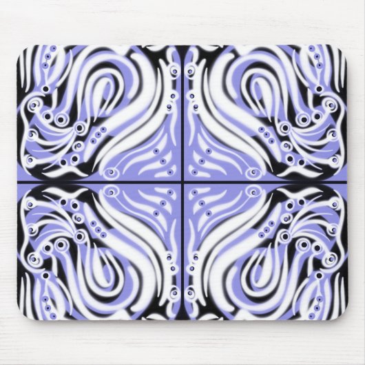 Lila Schwarz-weißes Curvy Abstraktes Muster Mousepad (Vorne)