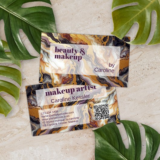 Lila Schwarz-weißes Goldmarmormuster Visitenkarte