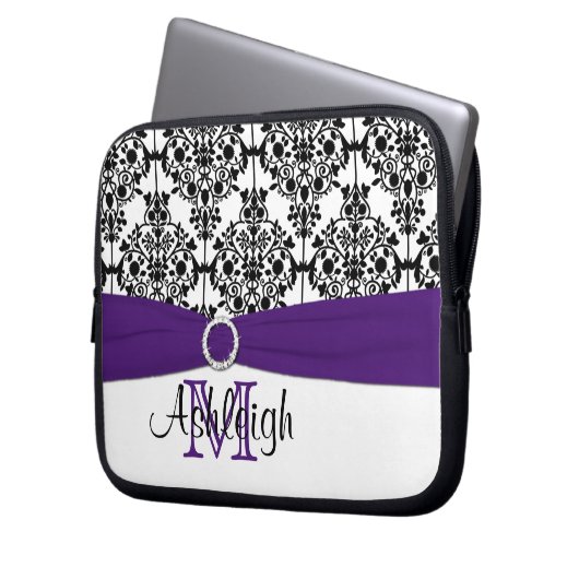 Lila Schwarz-weißes mit IMITAT Band-Laptop-Hülse Laptopschutzhülle (Vorderseite Links)