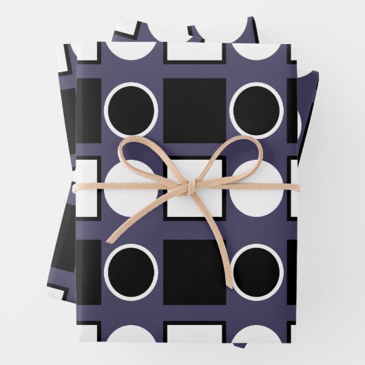 Lila Schwarz-weißes Quadrat Geometrisches Muster Geschenkpapier Set (Beispiel)