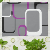 Lila Schwarz-weißes Retro-Quadrat-Muster Geschirrtuch (Gefaltet)