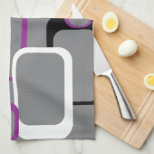 Lila Schwarz-weißes Retro-Quadrat-Muster Geschirrtuch (Viertel Falte)