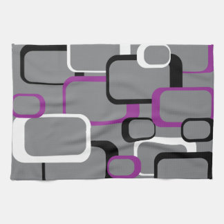 Lila Schwarz-weißes Retro-Quadrat-Muster Geschirrtuch