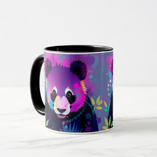 Lila-schwarze abstrakte Panda-Tasse Tasse (Vorderseite Links)