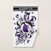 lila schwarze Basketball-Stars mit Monogramm Handtuch (Handtuch)