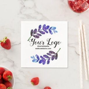 lila  schwarze Blätter fügen Logo hinzu Serviette
