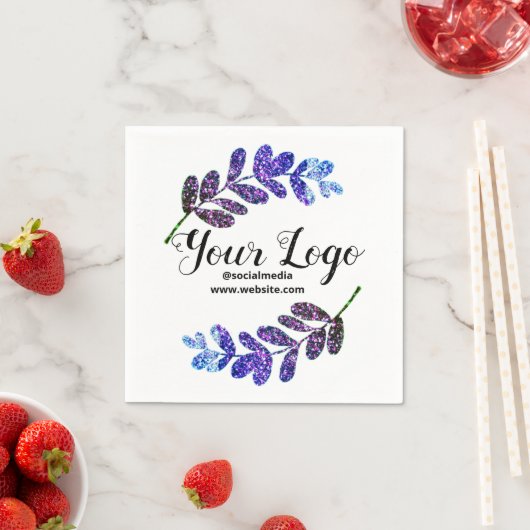 lila schwarze Blätter fügen Logo hinzu Serviette (Beispiel)