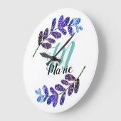 lila schwarze Blätter in einfachem Blau Große Wanduhr (Winkel)