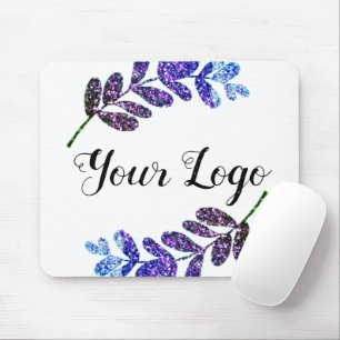 lila schwarze Blätter mit Logo Mousepad